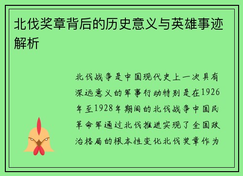 北伐奖章背后的历史意义与英雄事迹解析